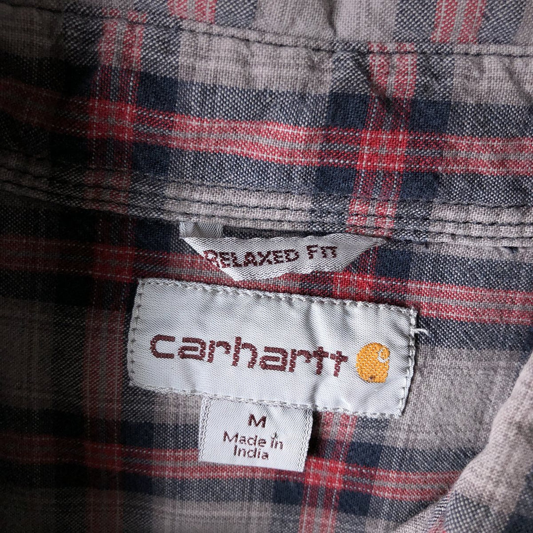 Carhartt Relaxed Fit Check Pattern Long Sleeve Button Down Work Shirt, Men's Medium cotton gray type Vintage Second Hand