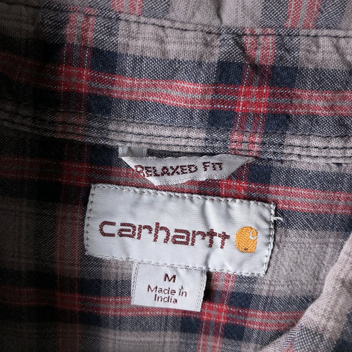 Carhartt Relaxed Fit Check Pattern Long Sleeve Button Down Work Shirt, Men's Medium cotton gray type Vintage Second Hand