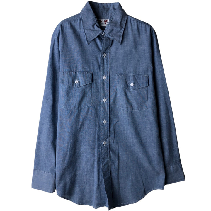 OUR BEST Long Sleeve Work Shirt, Men's Size M polyester Blue type light blue Vintage Second Hand