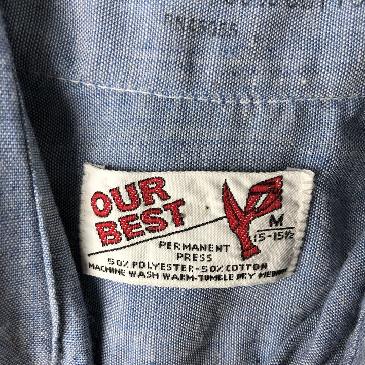 OUR BEST Long Sleeve Work Shirt, Men's Size M polyester Blue type light blue Vintage Second Hand