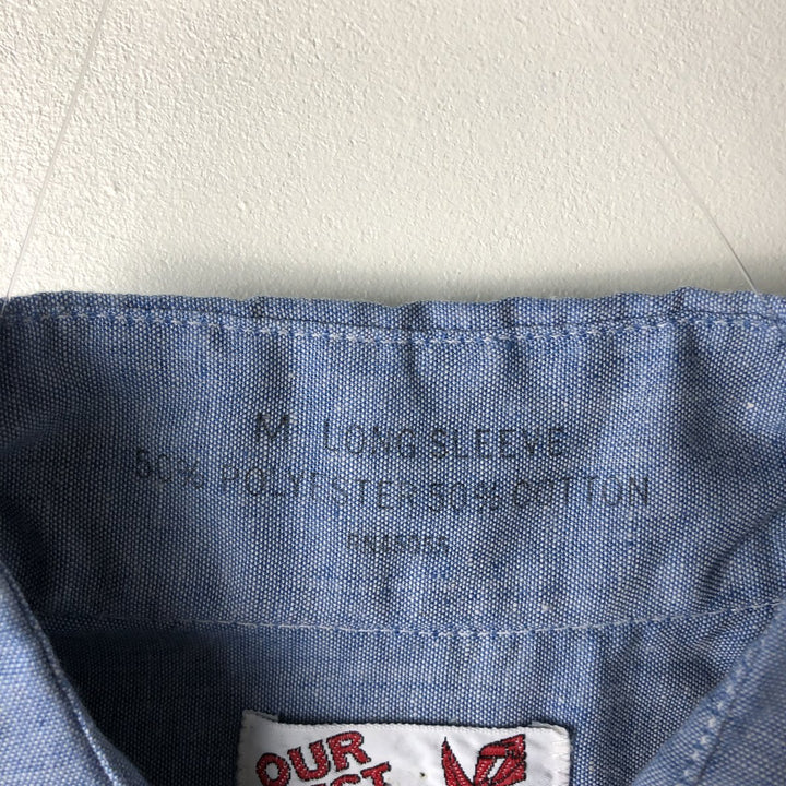 OUR BEST Long Sleeve Work Shirt, Men's Size M polyester Blue type light blue Vintage Second Hand