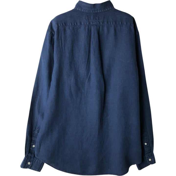 Ralph Lauren Classic Fit Long Sleeve Linen Button-Down Shirt, Men's Size Medium linen navy blue type Vintage Second Hand