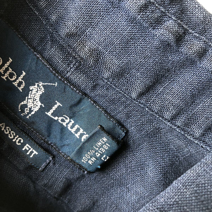 Ralph Lauren Classic Fit Long Sleeve Linen Button-Down Shirt, Men's Size Medium linen navy blue type Vintage Second Hand