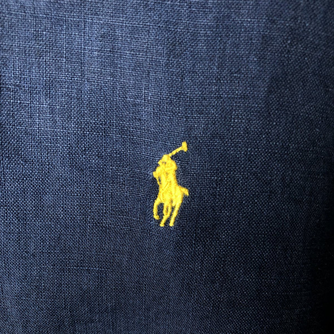 Ralph Lauren Classic Fit Long Sleeve Linen Button-Down Shirt, Men's Size Medium linen navy blue type Vintage Second Hand