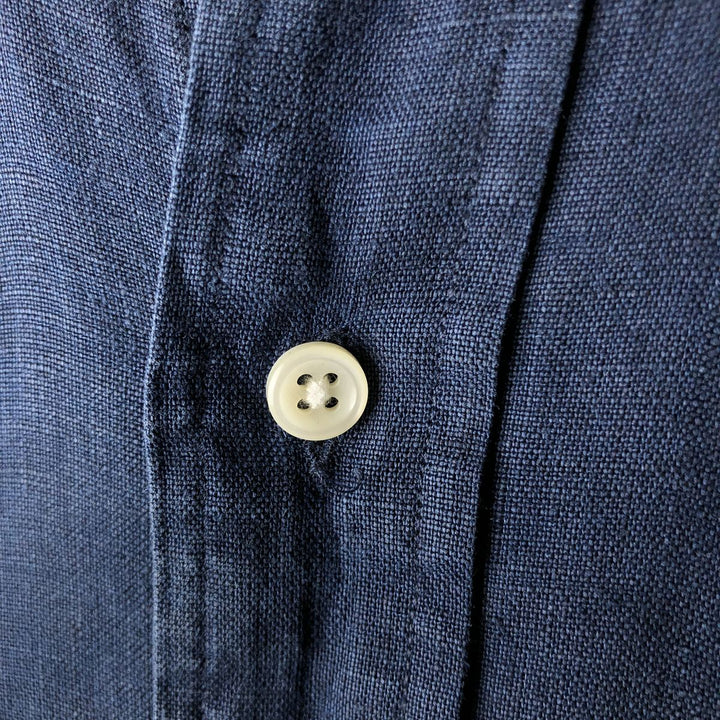 Ralph Lauren Classic Fit Long Sleeve Linen Button-Down Shirt, Men's Size Medium linen navy blue type Vintage Second Hand