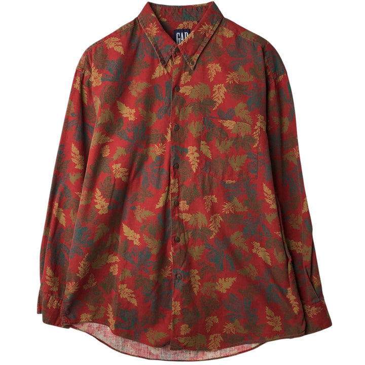 90'S GAP Old Gap Leaf Pattern Long Sleeve Button-Down Shirt, Men's Size L, Vintage cotton red type Vintage Second Hand