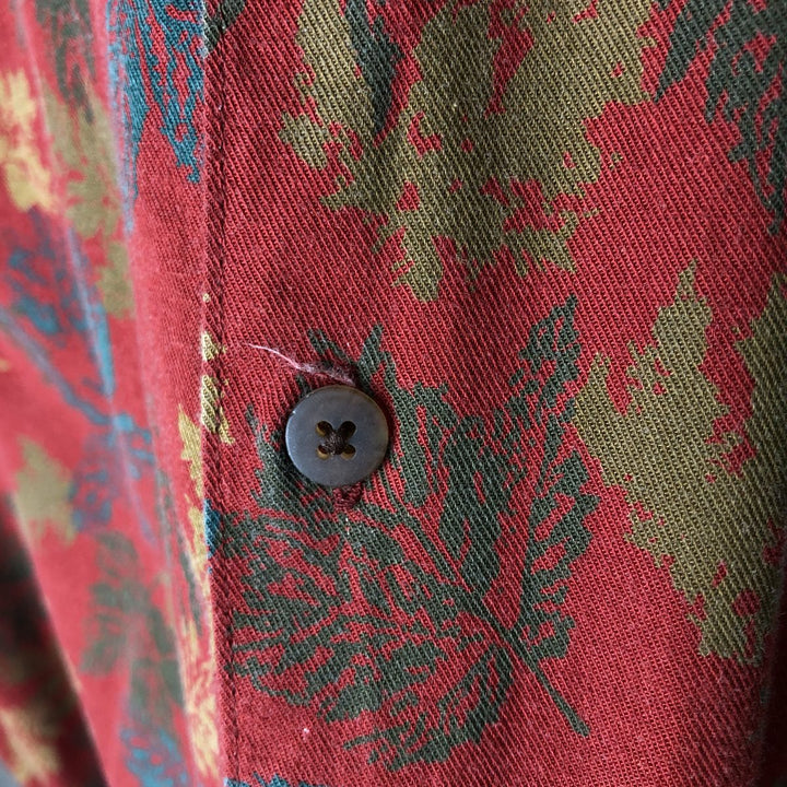 90'S GAP Old Gap Leaf Pattern Long Sleeve Button-Down Shirt, Men's Size L, Vintage cotton red type Vintage Second Hand