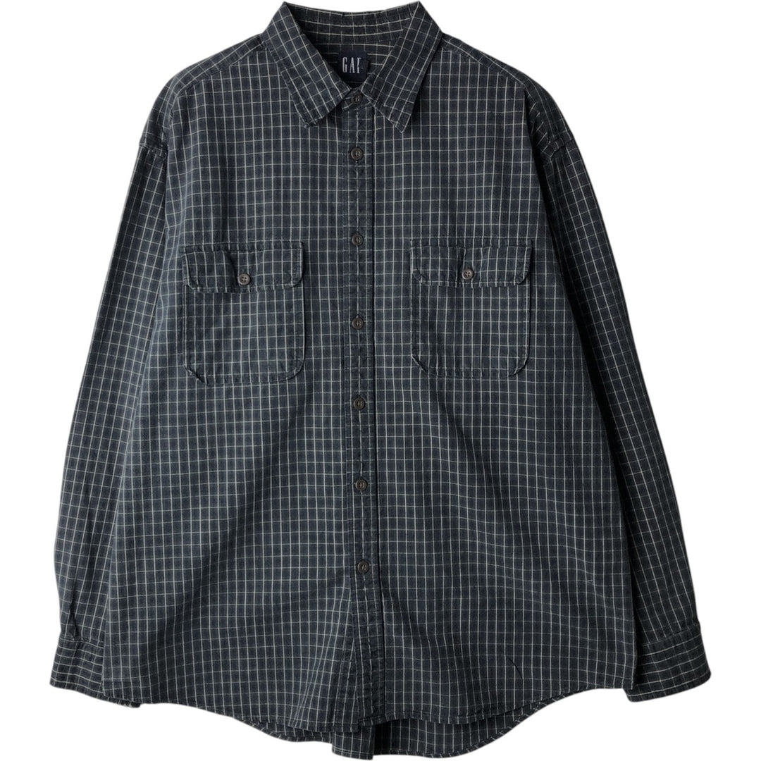 2000'S GAP Long Sleeve Check Shirt, Men's Size L cotton Green type dark green Vintage Second Hand