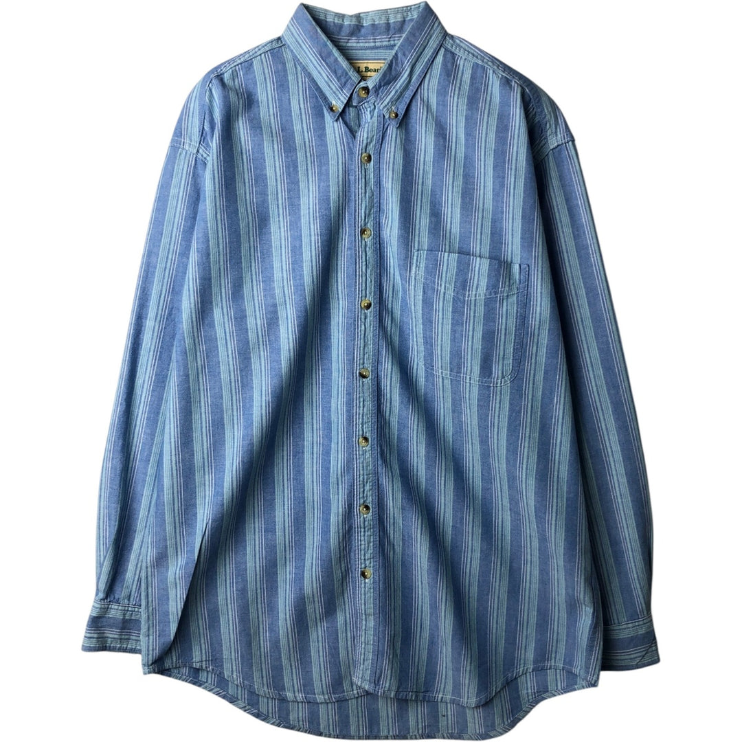 Vintage 1980'S LL Bean multi-stripe long-sleeve button-down striped shirt, made in Canada, men's size L cotton Blue type light blue Vintage Second Hand