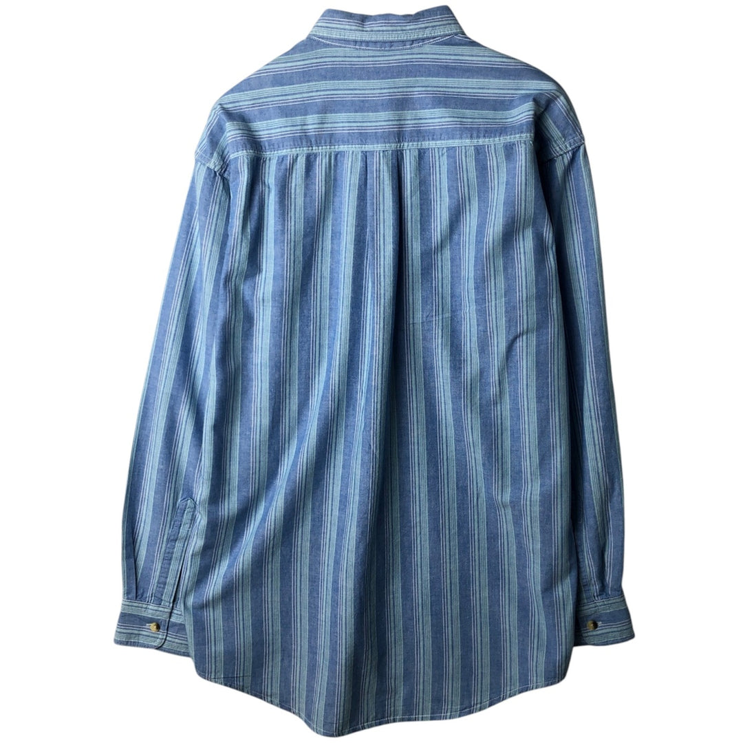 Vintage 1980'S LL Bean multi-stripe long-sleeve button-down striped shirt, made in Canada, men's size L cotton Blue type light blue Vintage Second Hand