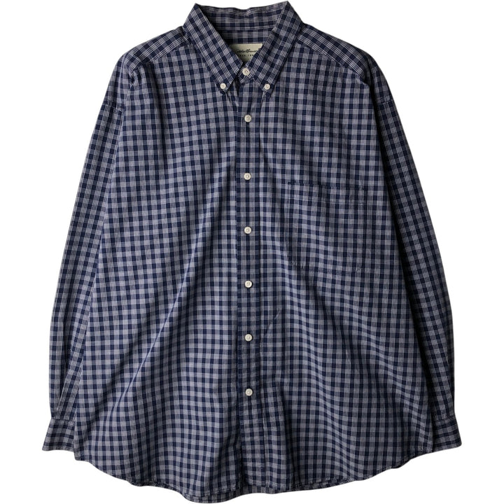 Eddie Bauer Long Sleeve Button-Down Check Shirt, Men's XL cotton navy blue type Vintage Second Hand