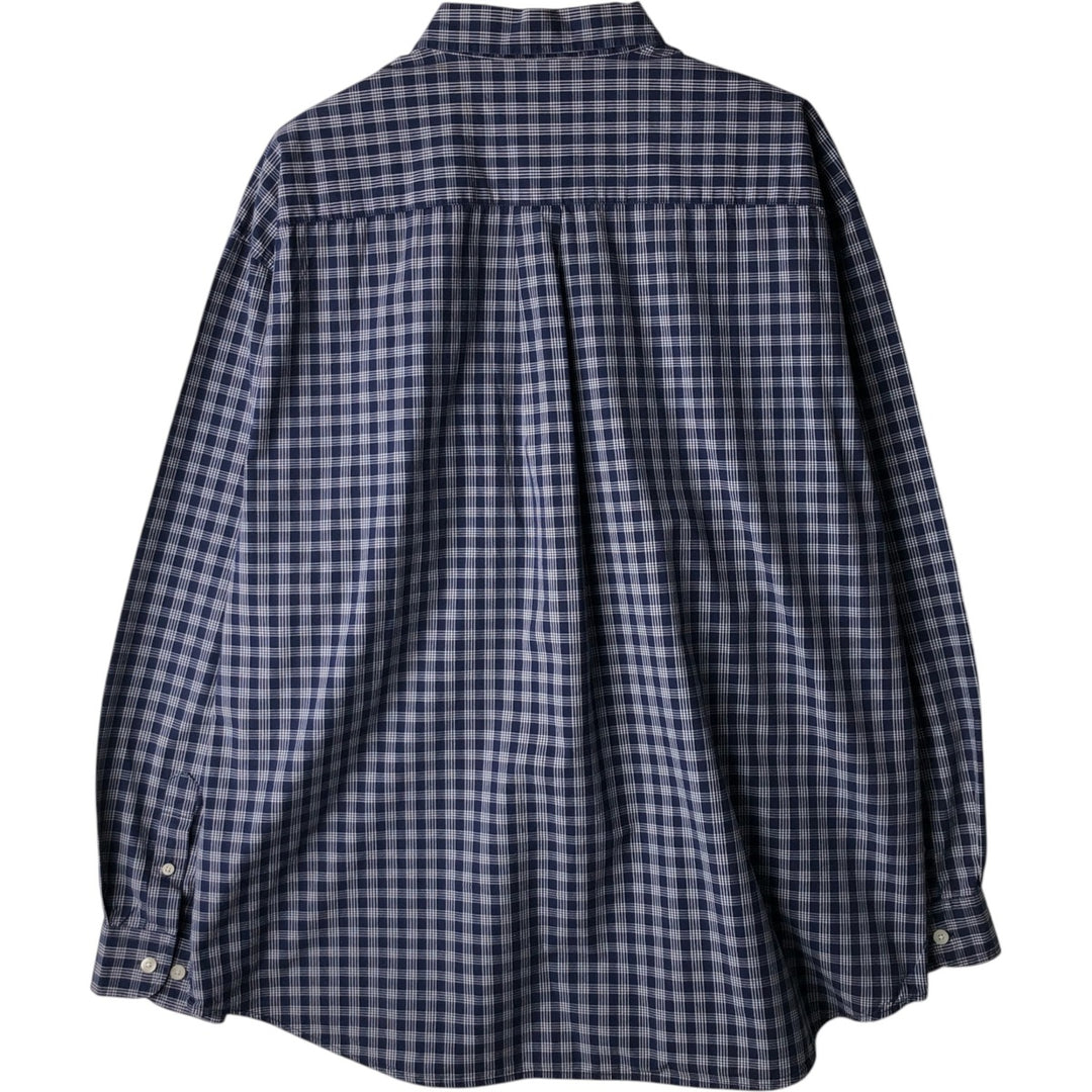 Eddie Bauer Long Sleeve Button-Down Check Shirt, Men's XL cotton navy blue type Vintage Second Hand