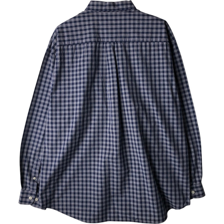 Eddie Bauer Long Sleeve Button-Down Check Shirt, Men's XL cotton navy blue type Vintage Second Hand