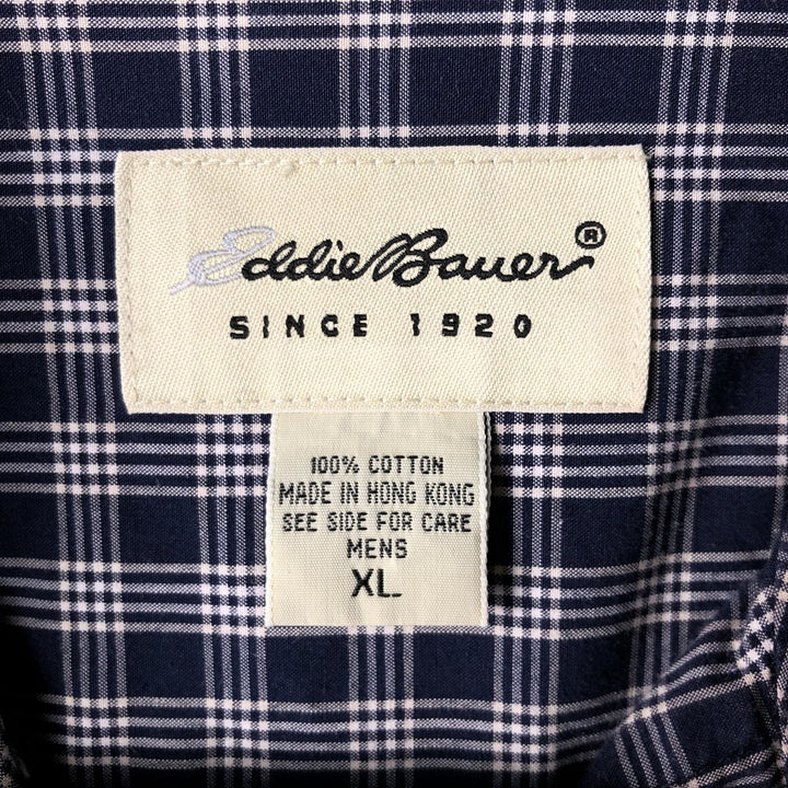 Eddie Bauer Long Sleeve Button-Down Check Shirt, Men's XL cotton navy blue type Vintage Second Hand