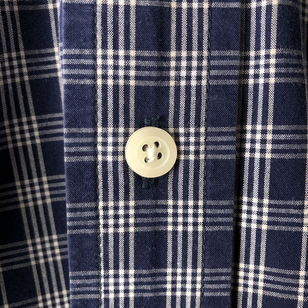 Eddie Bauer Long Sleeve Button-Down Check Shirt, Men's XL cotton navy blue type Vintage Second Hand