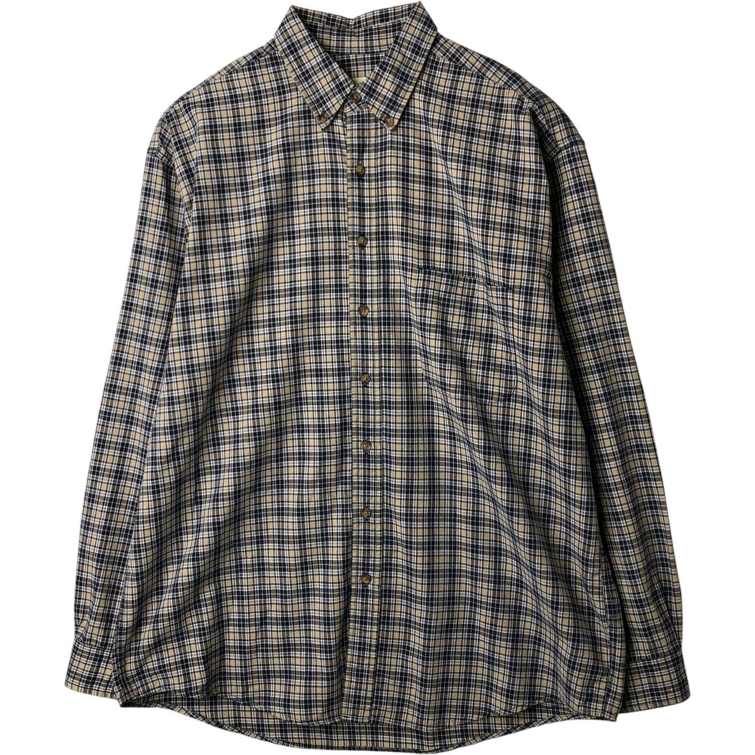 90'S Eddie Bauer Long Sleeve Button-Down Check Shirt, Men's XL, Vintage cotton navy blue type Vintage Second Hand
