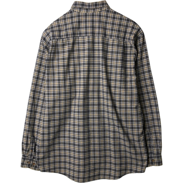 90'S Eddie Bauer Long Sleeve Button-Down Check Shirt, Men's XL, Vintage cotton navy blue type Vintage Second Hand