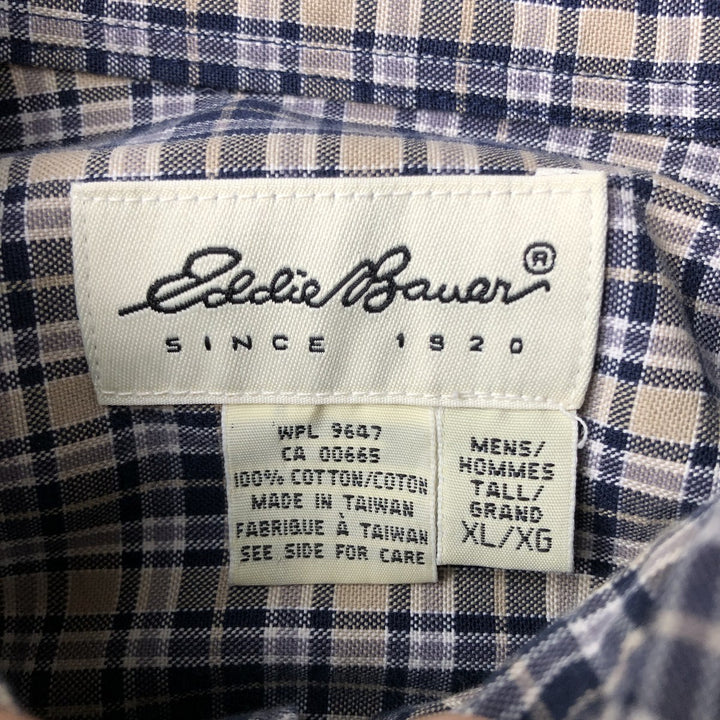 90'S Eddie Bauer Long Sleeve Button-Down Check Shirt, Men's XL, Vintage cotton navy blue type Vintage Second Hand