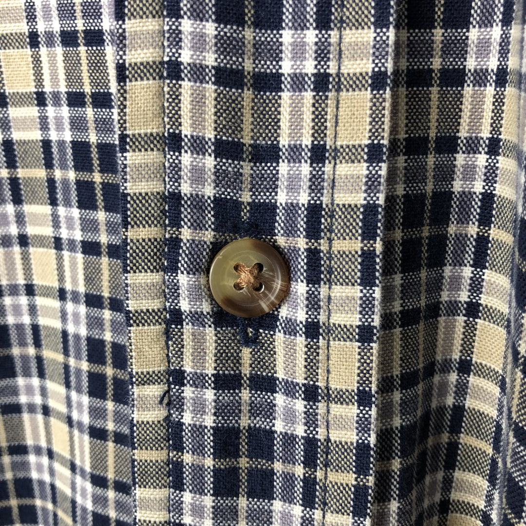 90'S Eddie Bauer Long Sleeve Button-Down Check Shirt, Men's XL, Vintage cotton navy blue type Vintage Second Hand