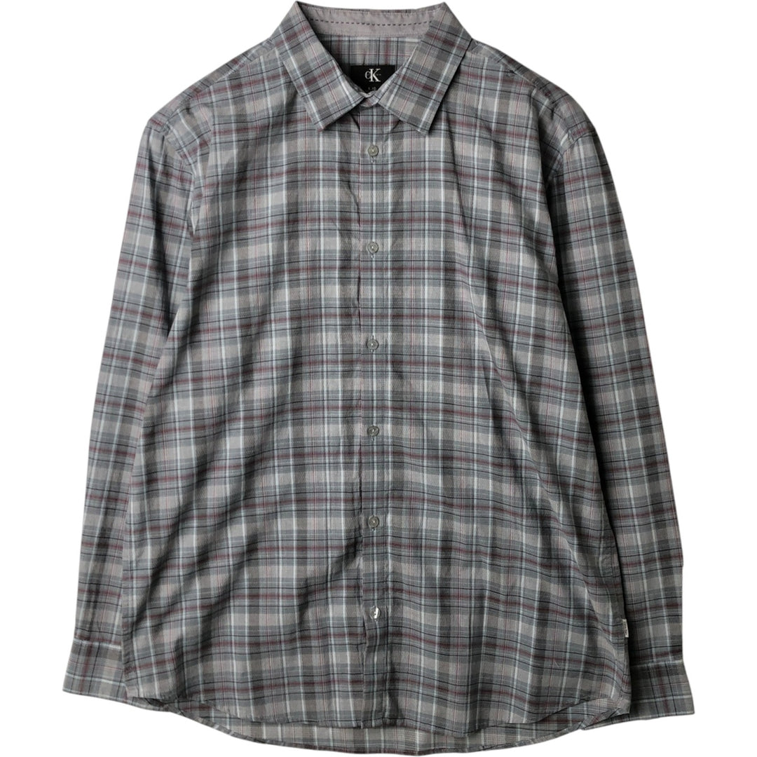 90s-00'S Vintage Calvin Klein Long Sleeve Cotton Check Shirt, Men's Size L cotton gray type Vintage Second Hand