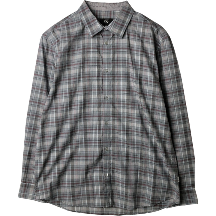 90s-00'S Vintage Calvin Klein Long Sleeve Cotton Check Shirt, Men's Size L cotton gray type Vintage Second Hand