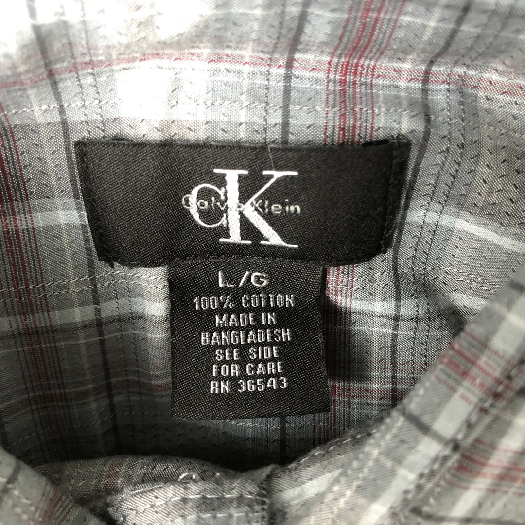 90s-00'S Vintage Calvin Klein Long Sleeve Cotton Check Shirt, Men's Size L cotton gray type Vintage Second Hand