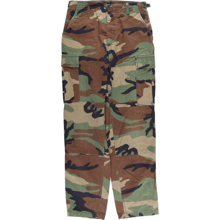 1990'S US Military Camouflage Woodland Camo Cargo Pants, Combat Pants, Made in USA, Men's, Size W30 Nylon Khaki type Vintage Second Hand