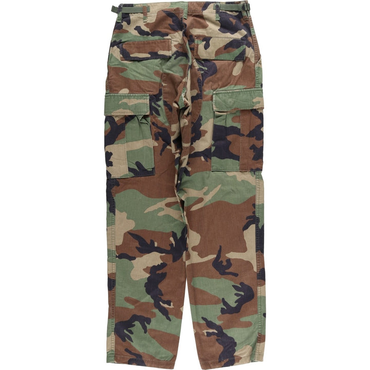 1990'S US Military Camouflage Woodland Camo Cargo Pants, Combat Pants, Made in USA, Men's, Size W30 Nylon Khaki type Vintage Second Hand