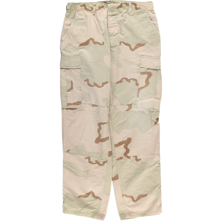 90'S US Military Camouflage Pattern 3C Desert Camo Ripstop Military Cargo Pants, Combat Pants, Made in USA, Men's Size W33 Nylon Beige type Vintage Second Hand