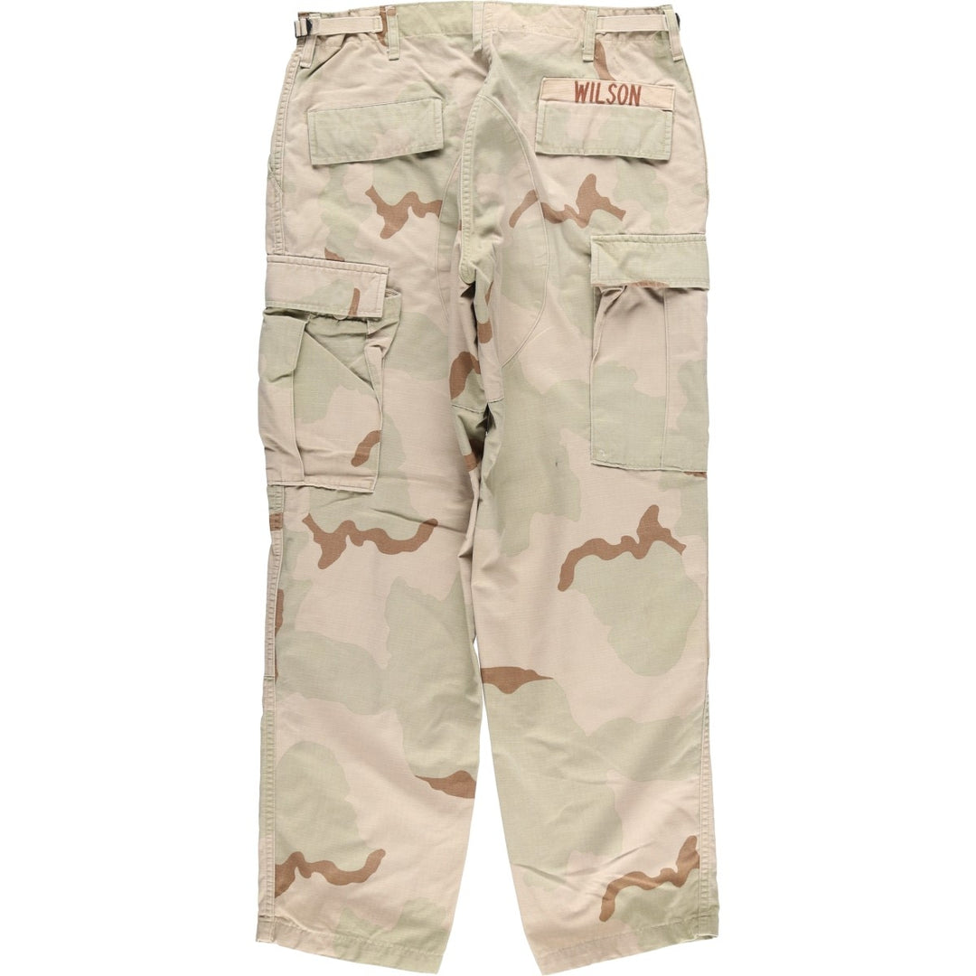 90'S US Military Camouflage Pattern 3C Desert Camo Ripstop Military Cargo Pants, Combat Pants, Made in USA, Men's Size W33 Nylon Beige type Vintage Second Hand