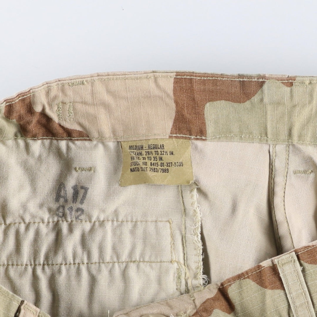 90'S US Military Camouflage Pattern 3C Desert Camo Ripstop Military Cargo Pants, Combat Pants, Made in USA, Men's Size W33 Nylon Beige type Vintage Second Hand