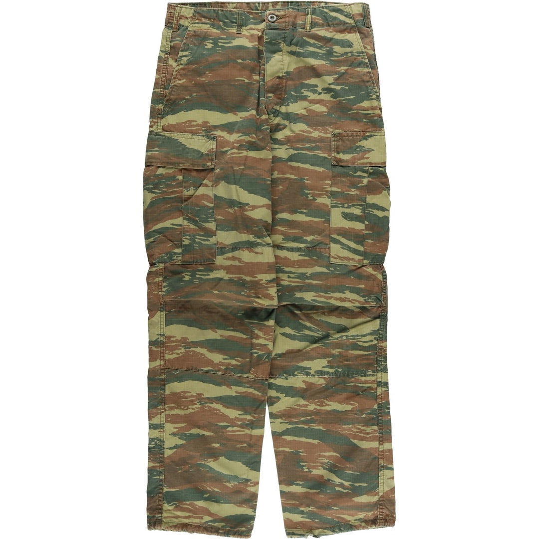 Greek Army Camouflage Pattern Lizard Camo Ripstop Military Cargo Pants, Combat Pants, Men's, Size W32 polyester Khaki type Vintage Second Hand