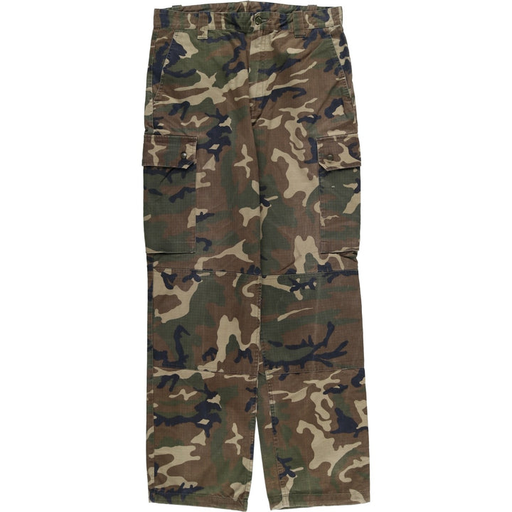 Camouflage Woodland Camo Military Cargo Pants, Combat Pants, Men's, Size W34, Ripstop unclear Khaki type Vintage Second Hand