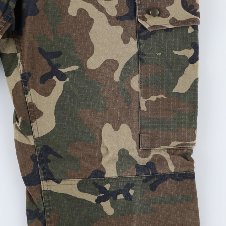 Camouflage Woodland Camo Military Cargo Pants, Combat Pants, Men's, Size W34, Ripstop unclear Khaki type Vintage Second Hand