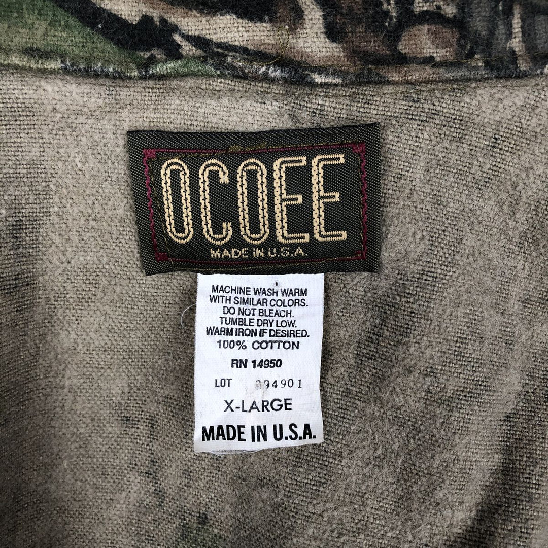 Vintage 90'S OCOEE Camouflage Pattern Realtree Camo Collared Cotton Blouson, Made in USA, Men's Size XL cotton Khaki type Vintage Second Hand
