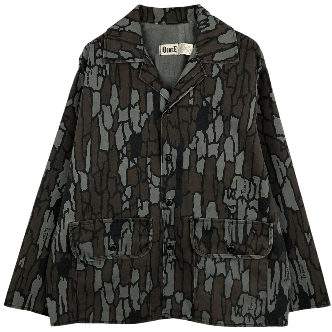 Vintage 90'S OCOEE Camouflage Pattern Treebark Camo Poly/Cotton Jacket, Men's Size L polyester gray type Vintage Second Hand