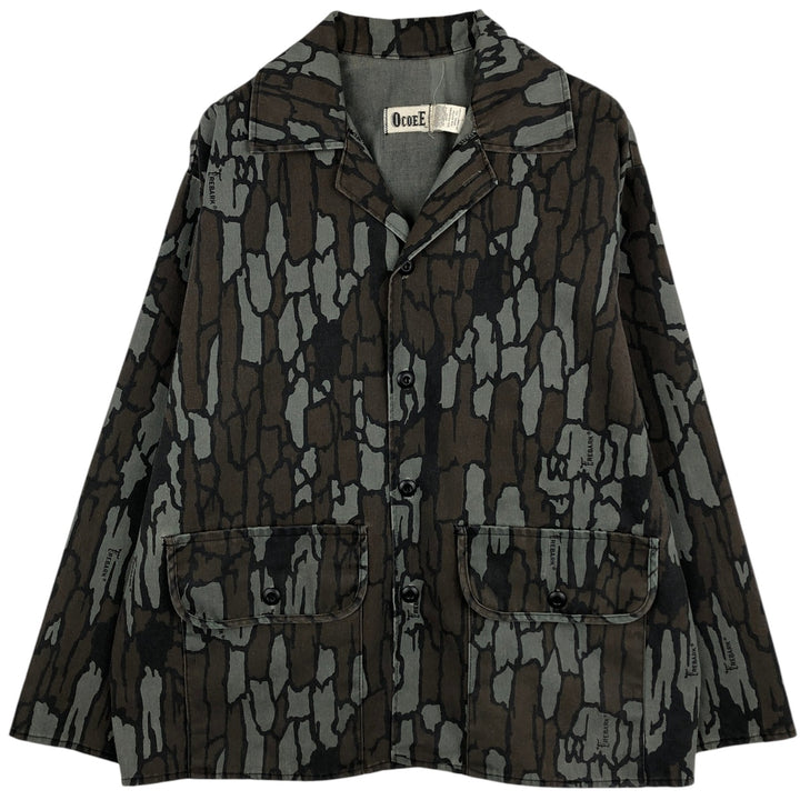 Vintage 90'S OCOEE Camouflage Pattern Treebark Camo Poly/Cotton Jacket, Men's Size L polyester gray type Vintage Second Hand