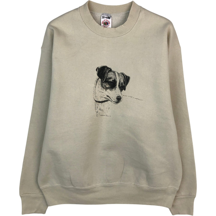 Vintage 90'S Fruit of the Loom Super Cotton Dog Print Animal Sweatshirt, Made in USA, Men's Size Medium cotton Beige type Vintage Second Hand