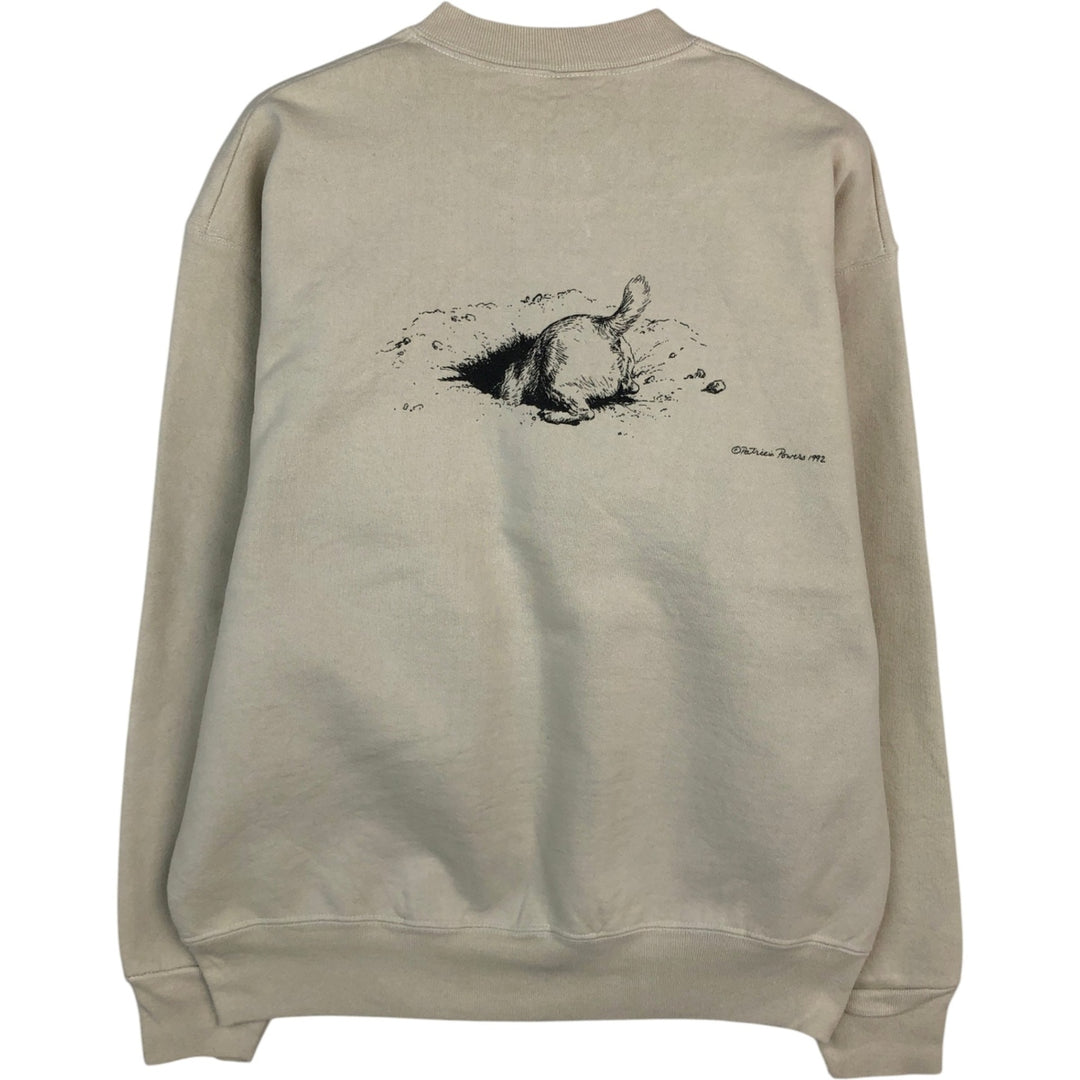 Vintage 90'S Fruit of the Loom Super Cotton Dog Print Animal Sweatshirt, Made in USA, Men's Size Medium cotton Beige type Vintage Second Hand