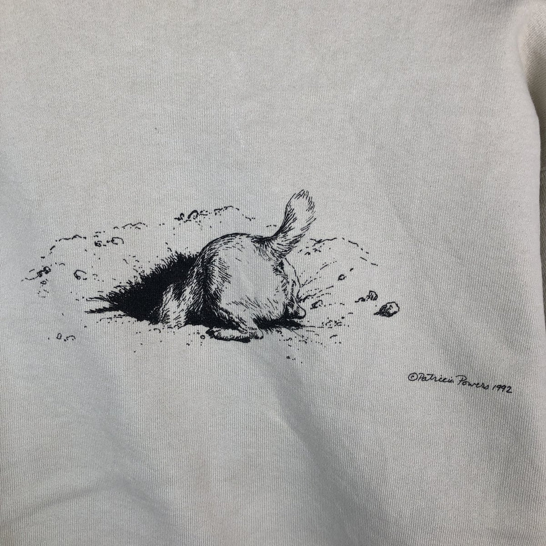 Vintage 90'S Fruit of the Loom Super Cotton Dog Print Animal Sweatshirt, Made in USA, Men's Size Medium cotton Beige type Vintage Second Hand