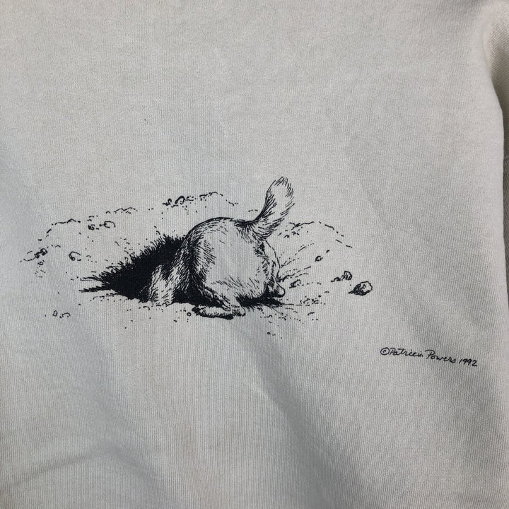 Vintage 90'S Fruit of the Loom Super Cotton Dog Print Animal Sweatshirt, Made in USA, Men's Size Medium cotton Beige type Vintage Second Hand