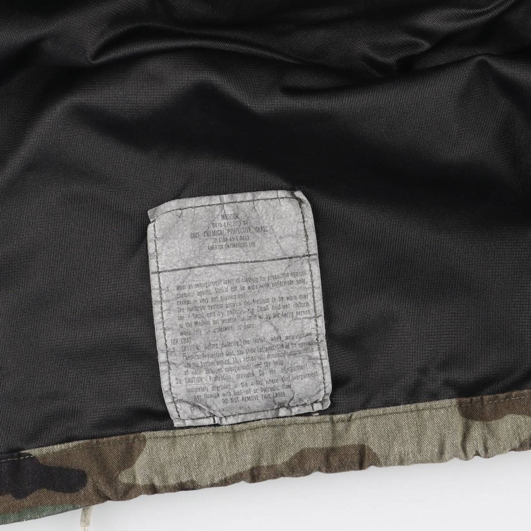 Authentic 1980'S US Military Camouflage Woodland Camo Chemical Protective Jacket, Made in USA, Medium unclear Khaki type Vintage Second Hand