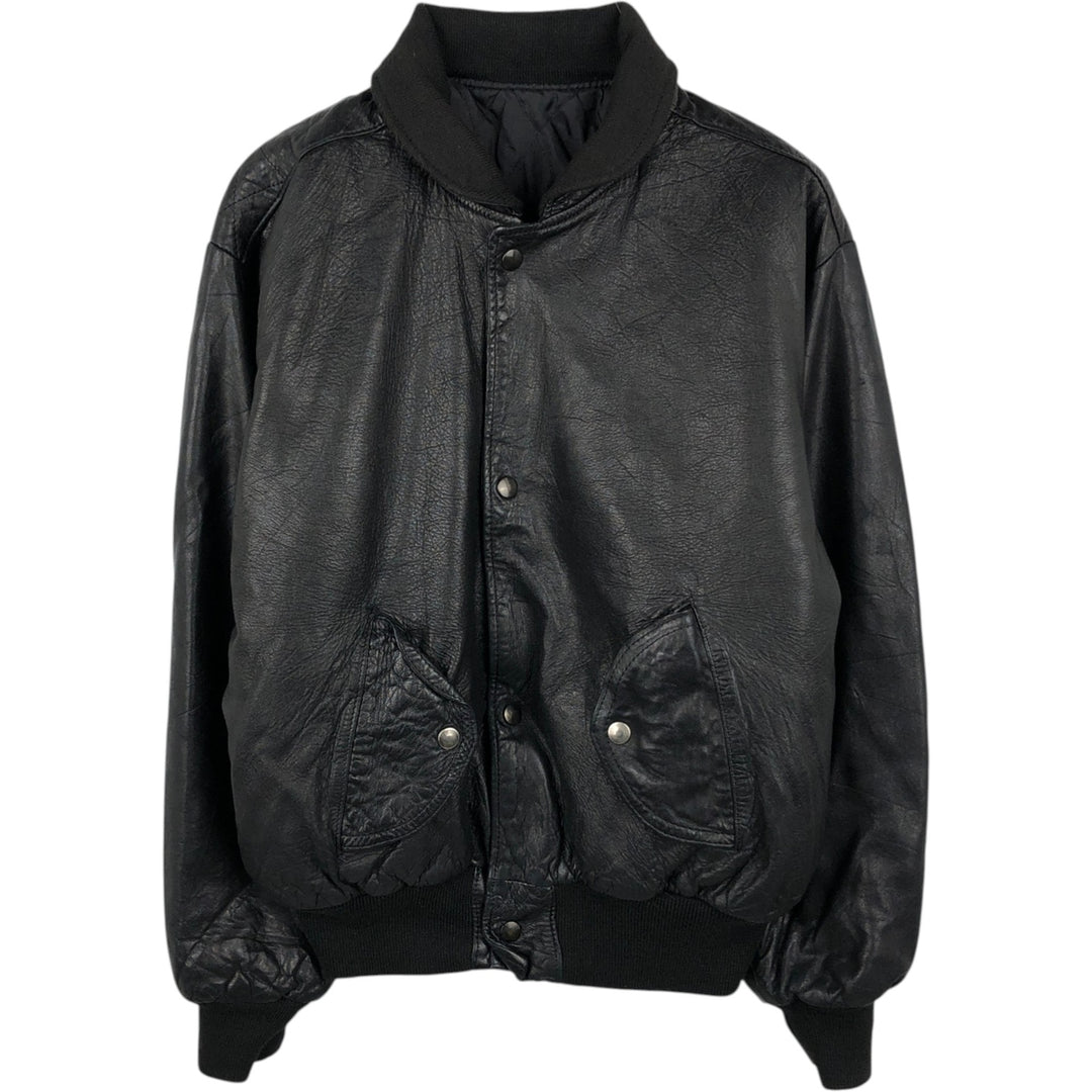 Padded leather blouson, men's size L genuine leather black type Vintage Second Hand