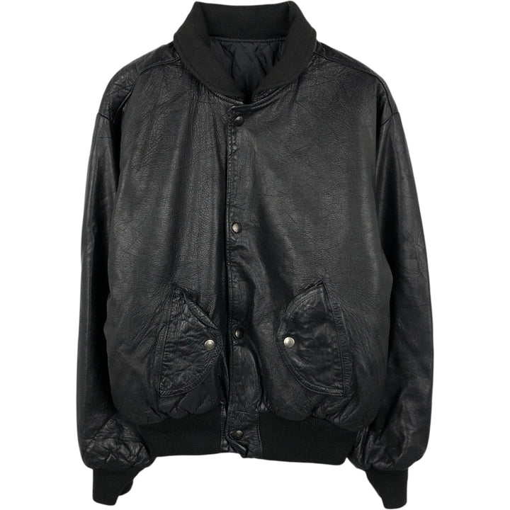 Padded leather blouson, men's size L genuine leather black type Vintage Second Hand