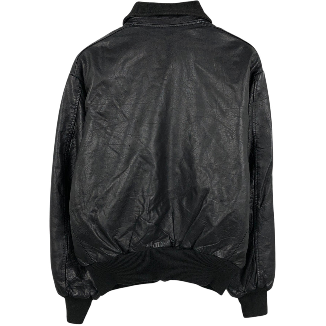 Padded leather blouson, men's size L genuine leather black type Vintage Second Hand