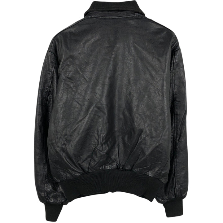 Padded leather blouson, men's size L genuine leather black type Vintage Second Hand