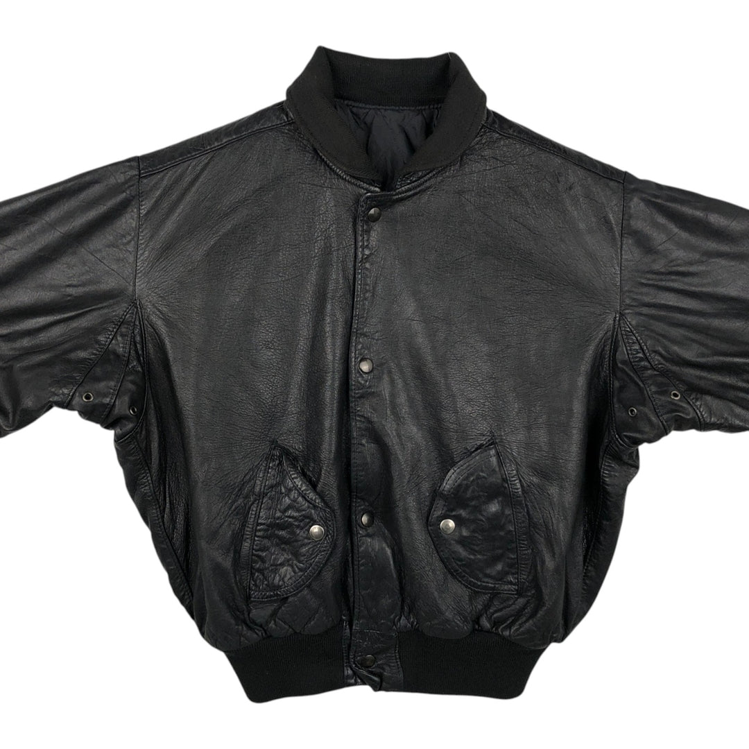 Padded leather blouson, men's size L genuine leather black type Vintage Second Hand