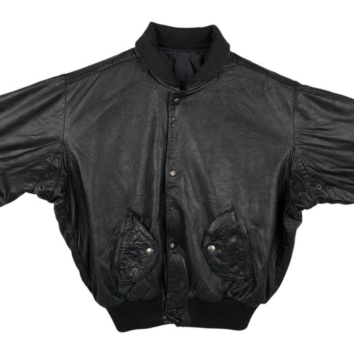 Padded leather blouson, men's size L genuine leather black type Vintage Second Hand