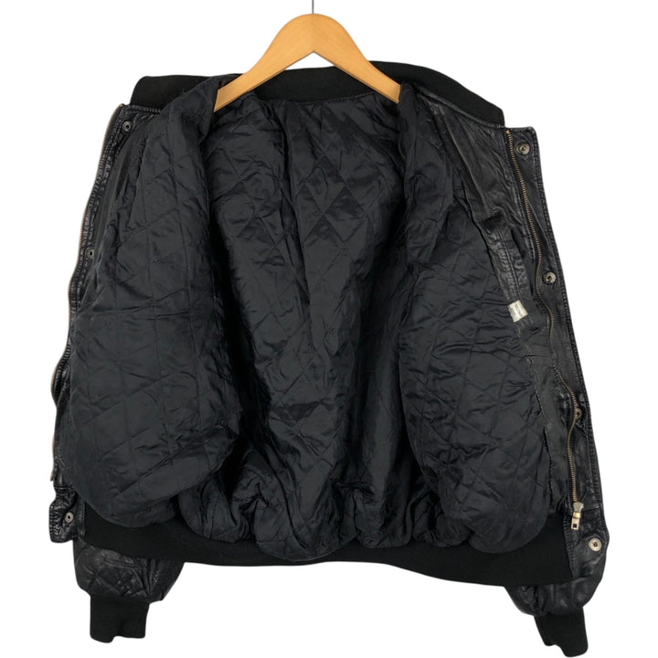 Padded leather blouson, men's size L genuine leather black type Vintage Second Hand