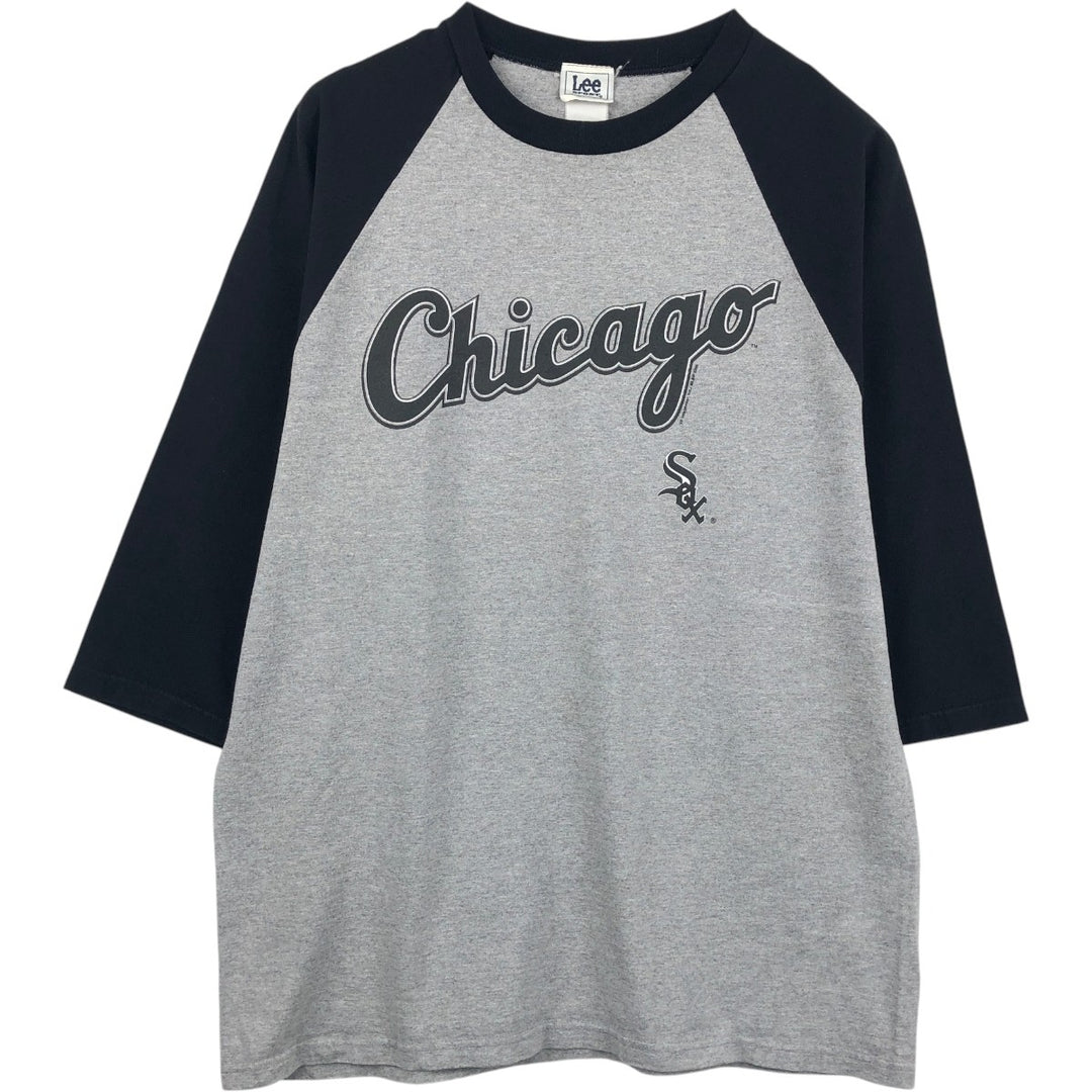 2000'S Lee SPORT MLB CHICAGO WHITE SOX 3/4 Sleeve Logo Print T-Shirt (Men's Size M) unclear gray type Vintage Second Hand